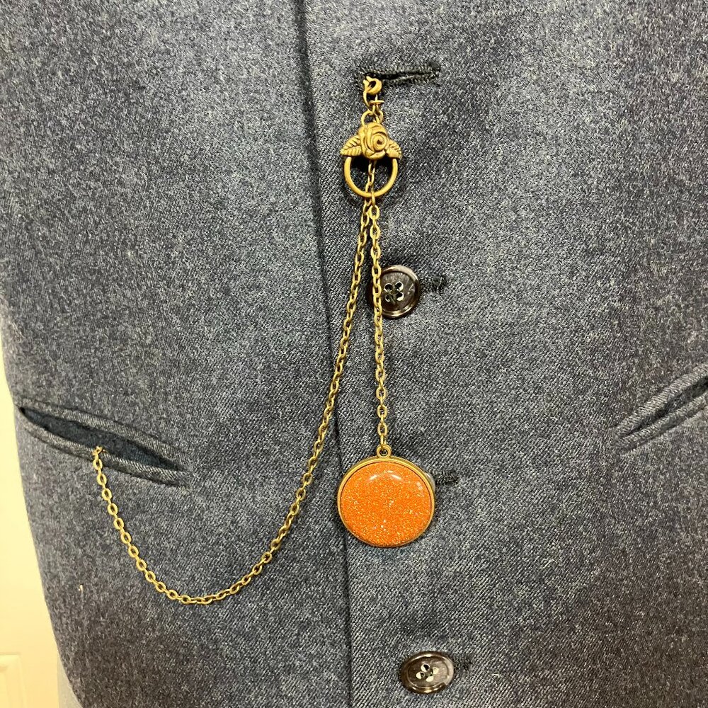 Handcrafted Goldstone Watch Fob / Hip Chain - 18" Long.